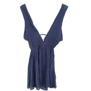 CUPSHE Plunge Neck Cover-Up Dress Tie Front Navy Blue NWT